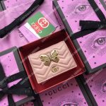 Gucci GG Marmont Card Case Wallet With Butterfly Pink
