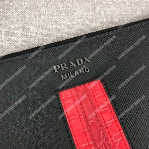 Prada Saffiano And Crocodile Leather Pouch Red - Image 4