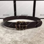 Gucci Brown Leather belt with Crystal Double G Buckle