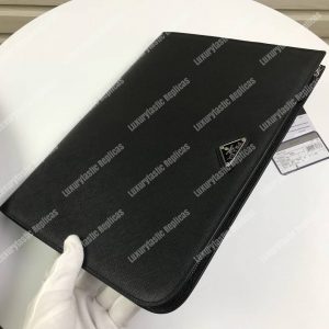 Prada Saffiano Leather Document Holder Triangle Logo Black - Image 5