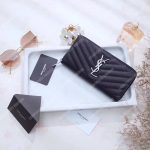 Saint Laurent Monogram Zip Around Wallet Black Grain De Poudre