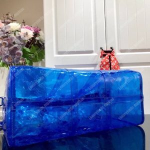LV Keepall Bandouliere Monogram 50 Blue PVC - Image 4
