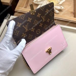 LV Cherrywood Chain Wallet patent calf leather with Monogram canvas in Rose Ballerine Pink - Image 3