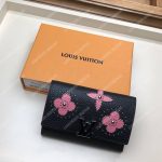 LV Capucines Compact Wallet Taurillon Noir Leather Monogram Flowers