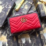 Gucci GG Marmont Zip Around Wallet Chevron Red