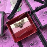 Gucci Queen Margaret Leather Card Case Wallet White Pink Red