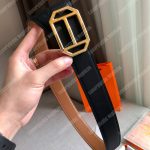 Hermes Pad Belt Buckle & Reversible Leather Strap Black / Brown