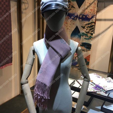 Gucci Wool Scarf Double G Pattern Pink Grey - Image 9