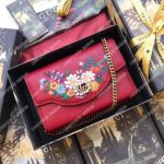 Gucci Embroidered Leather Mini Shoulder Bag Red