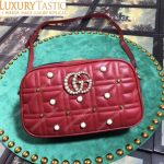 Gucci GG Marmont Small Matelassé Shoulder Bag With Pearls Red