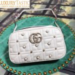 Gucci GG Marmont Small Matelassé Shoulder Bag With Pearls White