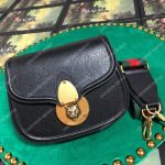Gucci Crossbody Animalier Saddle Bag Black Leather