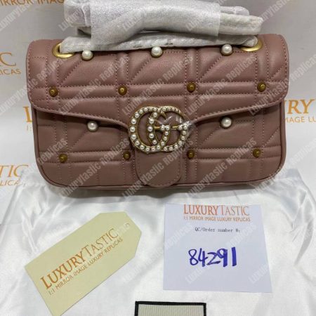 Gucci GG Marmont Small Matelassé Shoulder Bag With Pearls Dusty Pink - Image 7