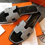 Hermes Oran Sandals Gris Argenté/Noir