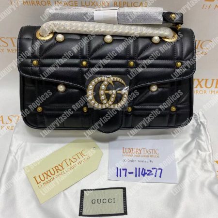 Gucci GG Marmont Small Matelassé Shoulder Bag With Pearls Black - Image 16
