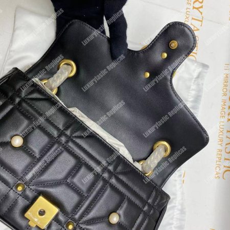 Gucci GG Marmont Small Matelassé Shoulder Bag With Pearls Black - Image 13