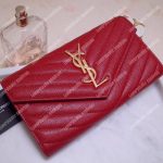 Saint Laurent Monogram Large Flap Wallet In Grain De Poudre Embossed Leather Eros Red