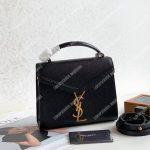 Saint Laurent Cassandra Mini Top Handle Bag In Grain De Poudre Embossed Leather Black