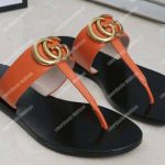 Gucci Leather Thong Sandal With Double G Orange