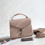 Saint Laurent Cassandra Mini Top Handle Bag In Grain De Poudre Embossed Leather Marble Pink