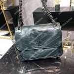 Saint Laurent Niki Medium Bag In Crinkled Vintage Leather Dark Green
