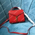 Saint Laurent Cassandra Mini Top Handle Bag In Grain De Poudre Embossed Leather Red