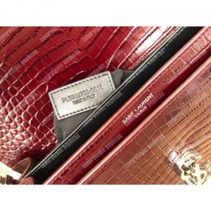 Saint Laurent Cassandra Monogram Clasp Bag In Crocodile Embossed Shiny Leather Dark Legion Red - Image 4