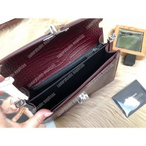 Saint Laurent Cassandra Monogram Clasp Bag In Crocodile Embossed Shiny Leather Dark Legion Red - Image 5