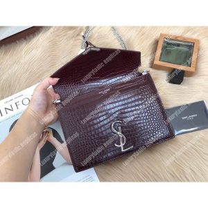 Saint Laurent Cassandra Monogram Clasp Bag In Crocodile Embossed Shiny Leather Dark Legion Red - Image 6