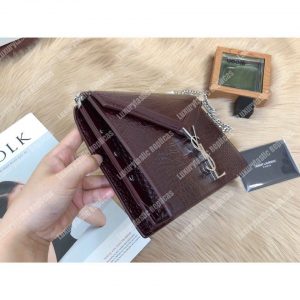 Saint Laurent Cassandra Monogram Clasp Bag In Crocodile Embossed Shiny Leather Dark Legion Red - Image 8