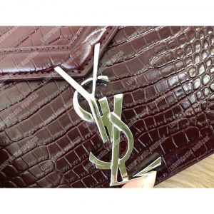 Saint Laurent Cassandra Monogram Clasp Bag In Crocodile Embossed Shiny Leather Dark Legion Red - Image 7