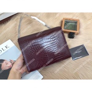 Saint Laurent Cassandra Monogram Clasp Bag In Crocodile Embossed Shiny Leather Dark Legion Red - Image 9