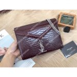 Saint Laurent Cassandra Monogram Clasp Bag In Crocodile Embossed Shiny Leather Dark Legion Red