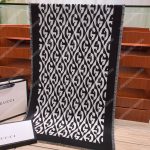 Gucci G Rhombus Lamé Wool Jacquard Stole White Black