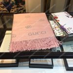 Gucci Wool Scarf Double G Pattern Pink Grey