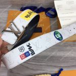 LV White Initiales With Printed Stickers 40MM Reversible Leather Belt Gold Hardware