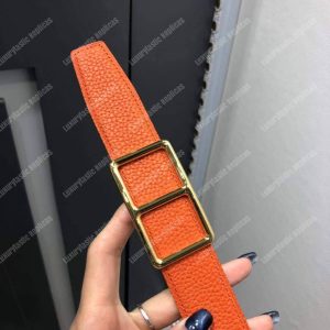Hermes Officier Belt Buckle Reversible Leather Strap Black/Orange - Image 6