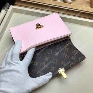 LV Cherrywood Chain Wallet patent calf leather with Monogram canvas in Rose Ballerine Pink - Image 4