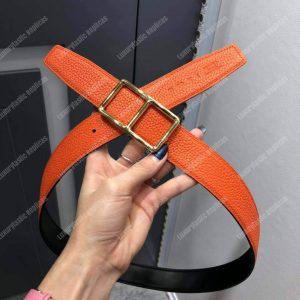 Hermes Officier Belt Buckle Reversible Leather Strap Black/Orange - Image 7