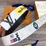 LV White Initiales With Printed Stickers 40MM Reversible Leather Belt Black Hardware