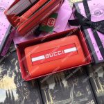 Gucci Stripe Zip Around Leather Wallet Red