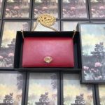 Gucci Leather Chain Card Case Wallet Red