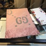 Gucci GG Jacquard Wool Silk Scarf Light Grey & Pink