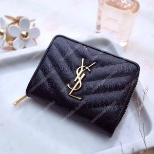 Saint Laurent Compact Zip Around Wallet Black Grain De Poudre - Image 10