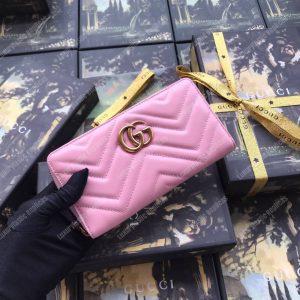 Gucci GG Marmont Zip Around Wallet Chevron Pink - Image 6