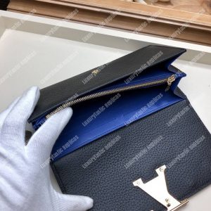 LV Capucines Wallet Taurillon Noir Leather Monogram Blue Flowers - Image 7