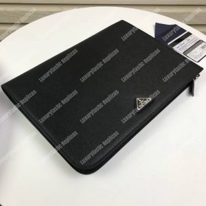 Prada Saffiano Leather Document Holder Triangle Logo Black - Image 7