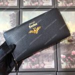 Gucci Garden Leather Zip Around Wallet Black with Bat