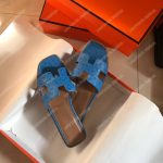 Hermes Oran Sandal Ostrich Leather Blue