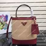 Prada Panier Medium Straw Bag Red